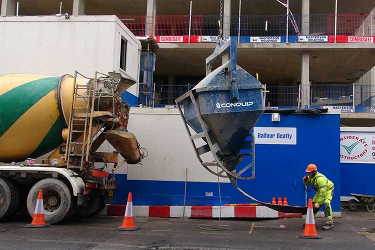 conquip column skip cranelifted ready for filling with concrete from a truck