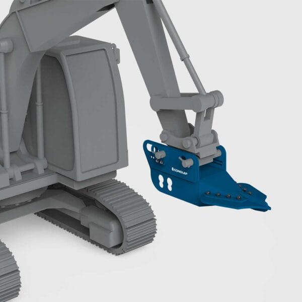 excavator pile scraper attachment on an excavator