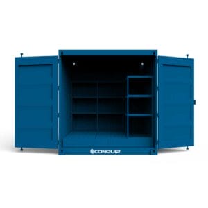 COSHH Store, Front facing, doors open, Hero image, Blue render, White BG