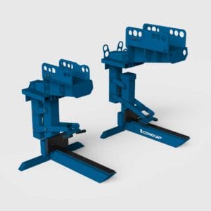 Excavator Mechanical Pipe Lifter, blue render, Right Facing, grey BG